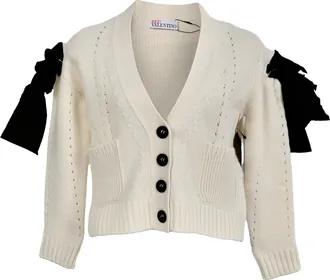 Valentino Garavani RED Valentino Knitted Bow Accent Cardigan in Cream Wool