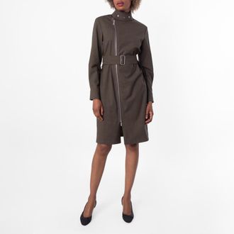 Burberry Stretch Wool Belted Zip Dress, Brand Size 4 ( US Size 2 )