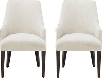 Manhattan Comfort Set Of 2 Beever Chenille Dining Armchairs With Rubberwood Legs