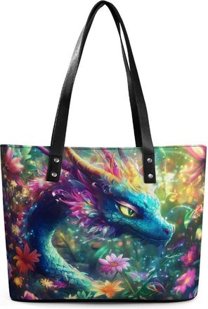 Generic Dragon And Flower Tote Bags for Women Cute Shoulder Purses Handbags