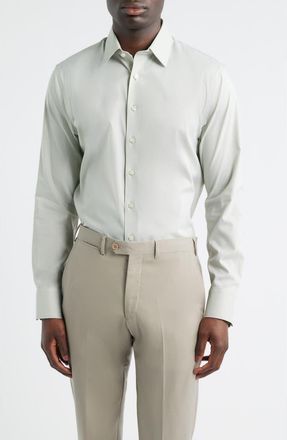 Nordstrom Trim Fit Premium Performance Dress Shirt in Green Matteo Dobby at Nordstrom, Size 14.5 - 32