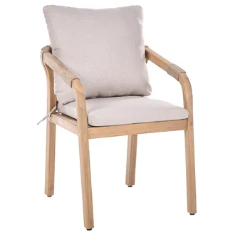 Beliani Silla De Comedor Exterior Moderna De Madera De Acacia Para Jard&iacute;n Y Terraza Con Cojines Beige Claro Sumba