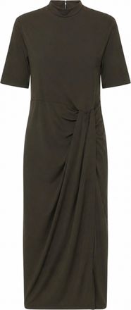 Rotate Olive Green High Neck Draped Waist Midi Dress