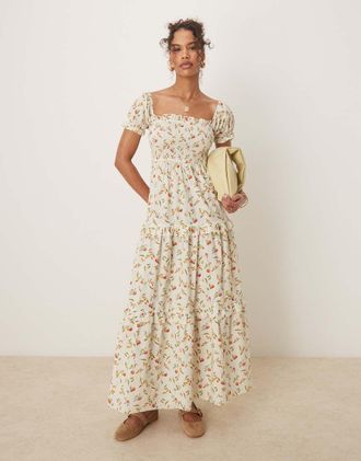 Glamorous Vestito lungo arricciato con stampa di frutta-Multicolore