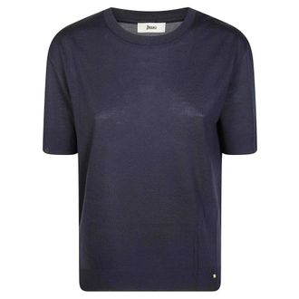 Herno T-Shirts, female, Blue, Size: S T-Shirt Con Bordi Continui