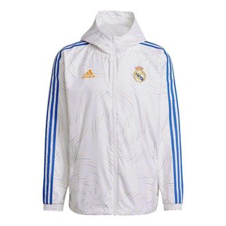 adidas Mens adidas Real Windbreakr Real Madrid Soccer/Football Training Sports Hooded Logo Jacket Autumn White GR4274