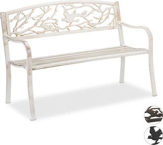 Relaxdays Relaxdays - garden bench, bird design, 2 seater, vintage, garden and patio furniture, outdoor bench, white/bronze