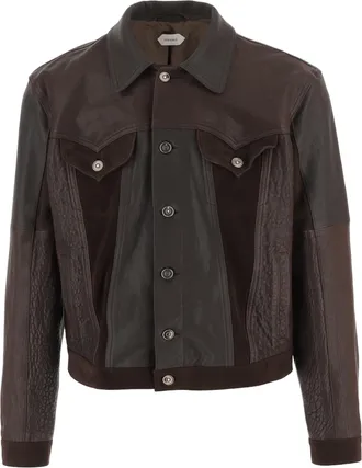 Versace Brown Leather Jacket with Pointed Collar