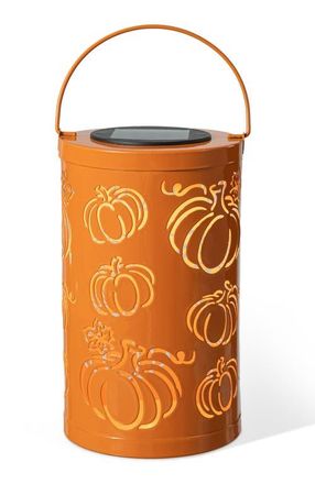 Glitzhome Fall Metal Pumpkin Solar Powered LED Lantern in Orange at Nordstrom, Size Medium