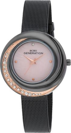 BCBGeneration Nova 3 Faux Leather Strap Watch, 35mm in Black at Nordstrom Rack