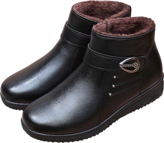 Generic Winter Shoes Womens Lined Warm Leather Ankle Boots Non-Slip Winter Boots Lightweight Snow Boots Outdoor Winter Boots with Fur Autumn Ankle Boots, 3 Bl