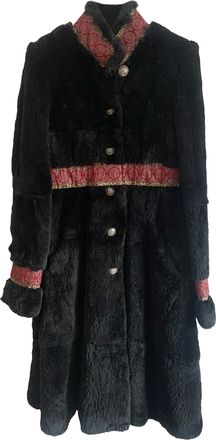 John Galliano Black Embroidered Rabbit Fur Coat Size M