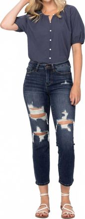 Judy Blue Mid Rise Crop Leg Straight Jean In Blue