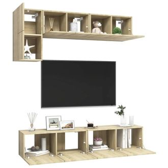 Berkfield Home Practical 5 Piece TV Cabinet Set Sonoma Oak Engineered Wood in Light Tan