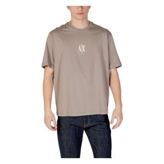 A|X Armani Exchange Geprint T-shirt met korte mouwen en ronde hals - Heren - T-shirts - Bruin - 2XL - Katoen - Tops
