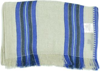 Max Mara Gestreept Linnen Pashmina Sjaal met Franjes - unisex - Wintersjaals - Blauw - ONE Size - Linnen - Accessoires