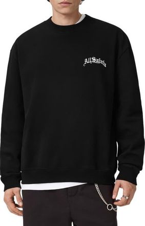 AllSaints Descent Oversize Embroidered Crewneck Sweatshirt in Washed Black at Nordstrom, Size Xx-Large