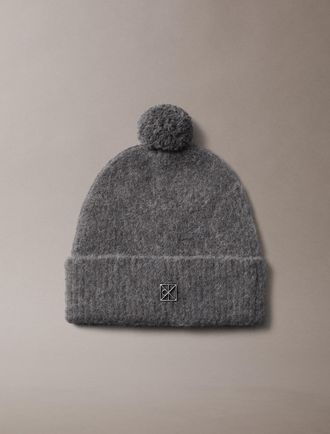 Calvin Klein Bommelm&uuml;tze CALVIN KLEIN EMBLEM BRUSHED POMPOM BEANIE, Damen, dunkelgrau, Strick, Materialmix, unifarben, M&uuml;tzen Bommelm&uuml;tze, Perfekt f&uuml;r den Alltag