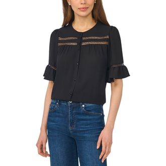 CeCe by Cynthia Steffe Lace Ruffle Top in Rich Black at Nordstrom, Size Xx-Large