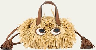 Anya Hindmarch Small Eyes Fringe Raffia Tote Bag