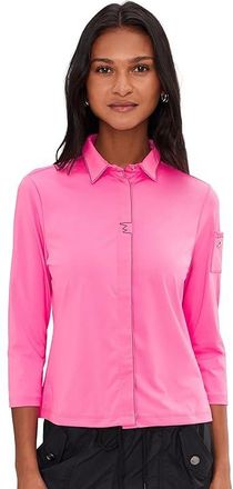 Jamie Sadock Full Zip Front Pointed Collar Contoured Seams Womens Clothing Pink : XS, Polyester/Spandex