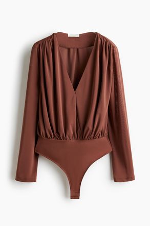 H&M Drapierter Tangabody mit V-Ausschnitt - Mattbraun
