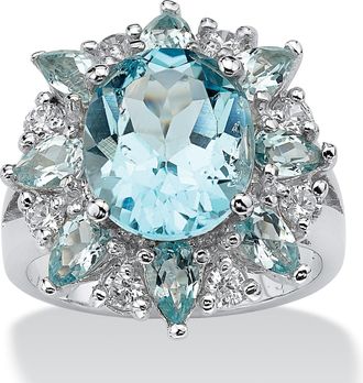 Palm Beach Jewelry 8.60 TCW Oval-Cut Genuine Blue and White Topaz Ring