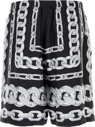 Versace Mens Printed Silk Bermuda Shorts Blacksilver Exterior