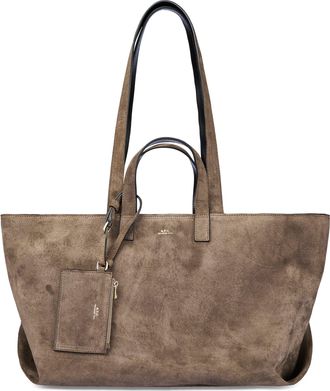 A.P.C. Structured Suede Leather Tote Bag with Gold Accents