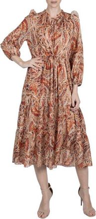 Julia Jordan Print Metallic Midi Dress in Sand Multi at Nordstrom, Size 10