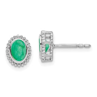 Diamond2Deal 14k White Gold Oval Emerald Stud Earrings
