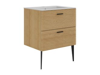 Vente-Unique Mueble de baño estriado con patas con lavabo encastrado - 2 cajones - Natural claro - 60 cm - SARONE