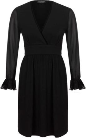 Twinset Jersey V-hals Uitlopende Jurk - Dames - Korte kleedjes - Zwart - XS - Katoen - Kleedjes