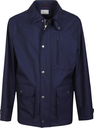 Brunello Cucinelli Blue Solid Shirt Collar Jacket