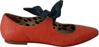 Ebarrito Orange Leather Bow Slip-on Loafers Ballet Flat Womens Shoes (Pre-Owned)