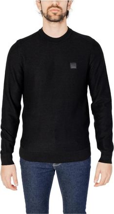 HUGO BOSS Zwarte gebreide trui - Heren - Ronde hals truien - Zwart - 2XL - Katoen - Truien & Vesten
