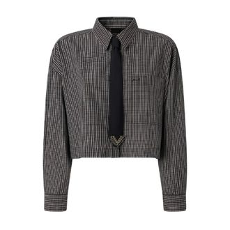 Pinko Pinko, Overhemden, Dames, Zwart, L, Katoen, Carlina Cropped Tie Shirt