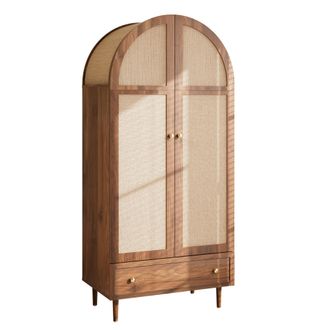 STILVORA Armadio Per Camera Con Appendiabiti E Cassetto, Ante Rivestite In Tessuto, In Mdf, Finitura Noce, 79&times;50&times;175 Cm