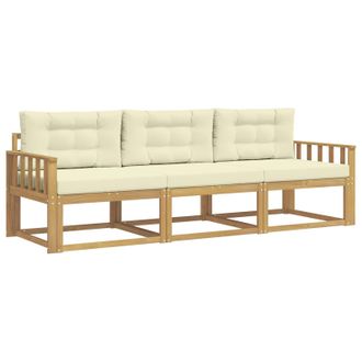 vidaXL Conjunto De Sof&aacute;s De Exterior 3 Pcs Blanco Y Crema Poli&eacute;ster Vidaxl