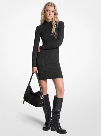 Michael Kors Ribbed Stretch Wool Mock Neck Dress