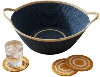 Be Home Hydra Woven Seagrass Oversize Bowl with Handles in Navy at Nordstrom