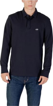 A|X Armani Exchange Blauw Bedrukt Polo Shirt met Lange Mouwen - Heren - Polos - Blauw - M - Katoen - Tops