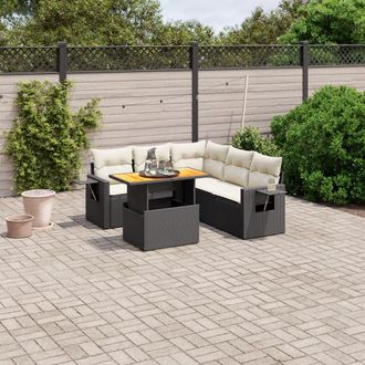 vidaXL Set De Sof&aacute;s De Jard&iacute;n 6 Piezas Y Cojines Rat&aacute;n Sint&eacute;tico Negro Vidaxl