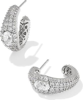 Kendra Scott Bella Hoop Womens Earring Silver Metal White CZ, Brass