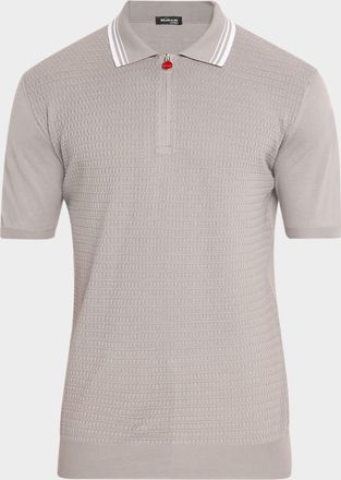 Kiton Men & apos;s Half-Zip Cotton Textured Polo Sweater
