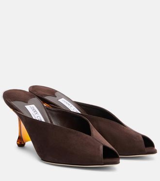 Jimmy Choo London Glace suede peep-toe wedge mules