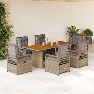 vidaXL Set Comedor De Jard&iacute;n 7 Pzas Con Cojines Rat&aacute;n Sint&eacute;tico Beige Vidaxl