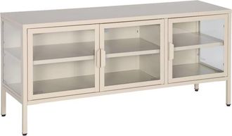 Sweeek Mueble de tv industrial con 3 puertas, metal y vidrio templado, beige