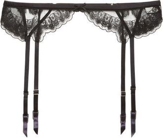 Fleur du Mal Mila Eyelash Lace Garter Belt in Black at Nordstrom, Size 3
