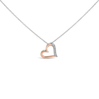 House of Brilliance 14K Rose Gold Plated Sterling Silver 1/10 Cttw Diamond Open Heart Pendant Necklace